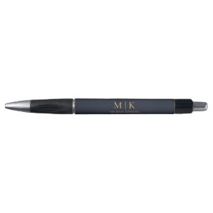 Caneta Marinho Quic Monograma Moderno Azul E Dourado