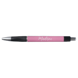 Caneta Meninas Rosa-Chic Nome Script Branco Personalizado