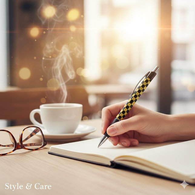 Caneta Metallic Gold Black Square Box Pattern Style Emmy (Metallic Gold Black Square Box Pattern Style Emmy Pen)