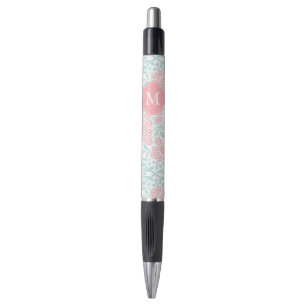 Caneta Mint e Coral Floral Damask Monogramas