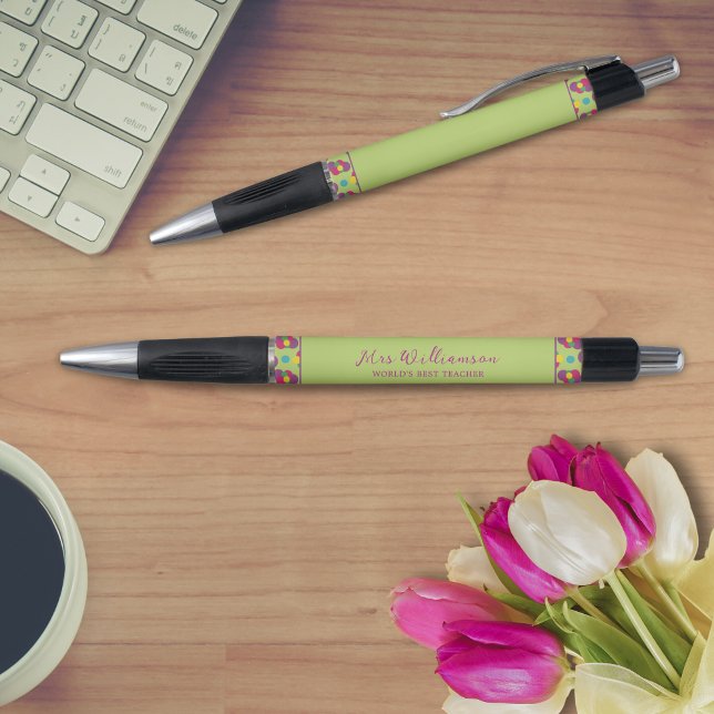 Caneta moderna do professor de padrão de Abstrato (Bright Modern Polka Dot Teacher's Pen. Say thank you with this personalised gift.)