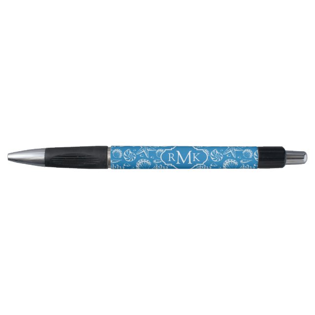 Caneta Monograma azul do teste padrão | da praia (Frente)
