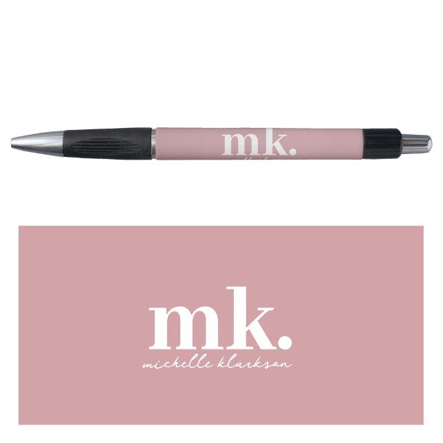 Caneta Monograma de Letra Minúscula Rosa Minimalista Mode (Simple Modern Minimalist Pink Script Monogram Pen)