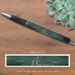 Caneta Monograma de Letra Turquesa Ágata Teal Dourado Gli