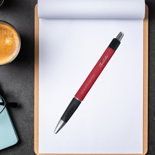 Caneta Monograma de nome em roteiro branco vermelho (Criador carregado)