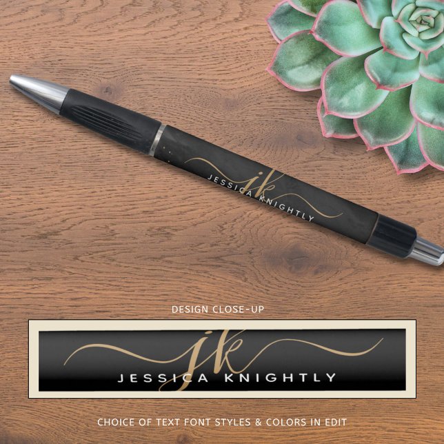 Caneta Monograma de Script com Brilho Dourado de Ágata Pr (Criador carregado)