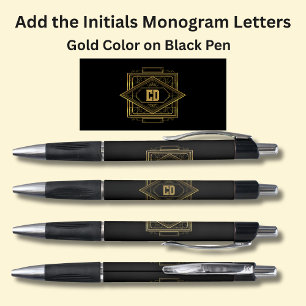 Caneta Monograma Dourado Geométrico em Preto