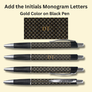Caneta Monograma Dourado Geométrico em Preto