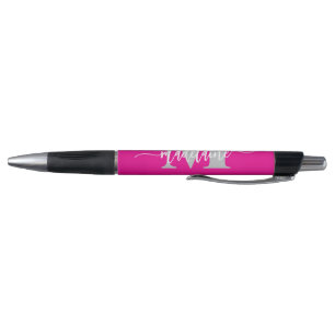 Caneta Monograma Elegante Branco Rosa Pessoal