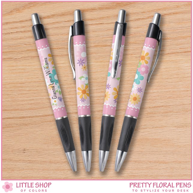 Caneta Monograma Floral Branco Rosa (Criador carregado)