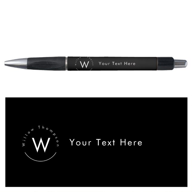 Caneta Monograma Minimalista Moderno Preto (Monogrammed Minimalistic Modern Black Pen)