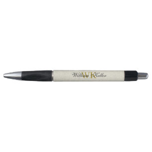 Caneta Monograma Moderno Elegante, Nome Dourado Amarelo R