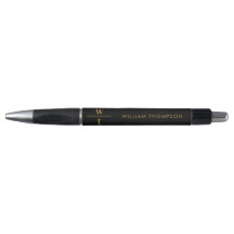 Monograma Moderno Preto Elegante Dourado