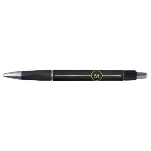 Caneta Monograma personalizado de ouro elegante a preto 