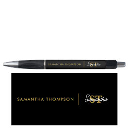 Caneta Monograma Personalizado Preto e Dourado Moderno