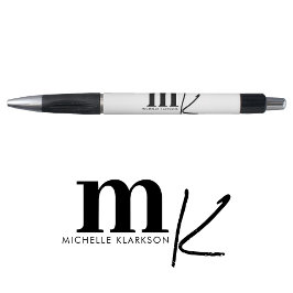 Caneta Monograma Preto Branco Minimalista Moderno