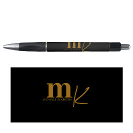 Caneta Monograma Preto Dourado Minimalista Moderno