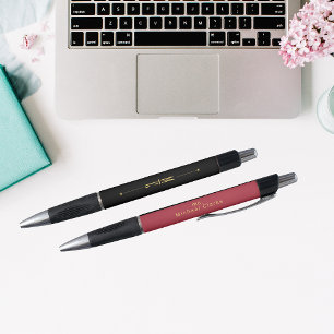 Caneta Monograma Preto Dourado Vermelho Escritório Mini