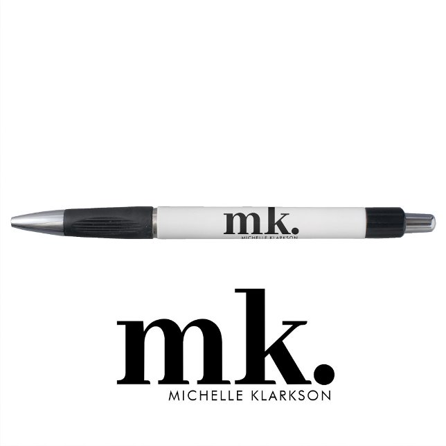 Caneta Monograma Preto e Branco Minimalista Moderno Simpl (Simple Modern Minimalist Black White Monogram Pen)
