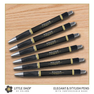 Caneta Monograma Preto Elegante a Ouro