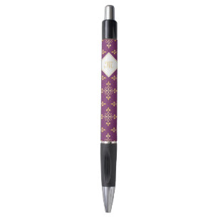Caneta Monograma Roxo e Dourado Quatre Floral