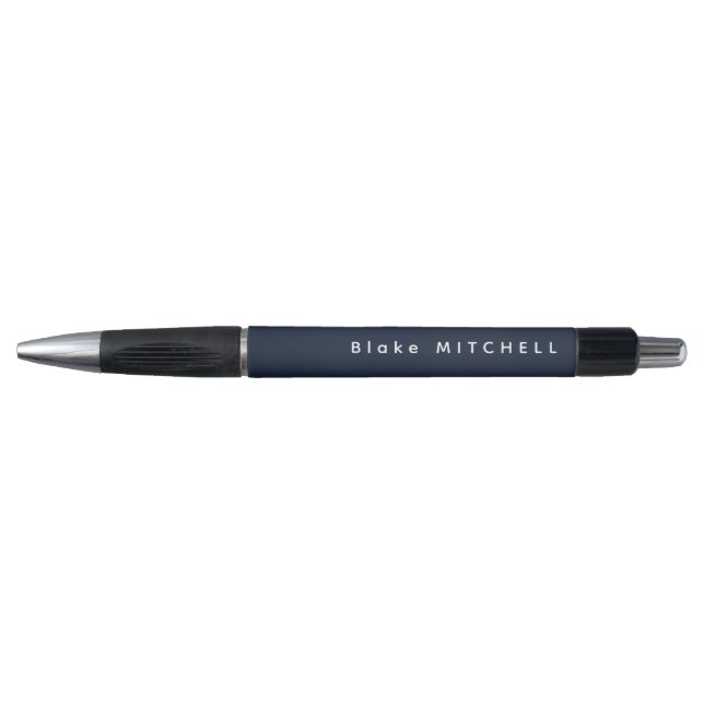 Caneta Monograma Simples Nome Moderno Azul Marinho Preto  (Frente)