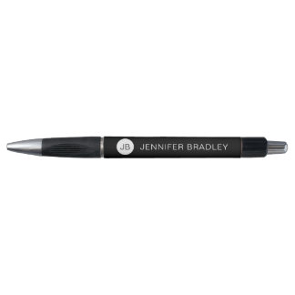 Caneta Monograma Simples Preto e Branco Nome Personalizad