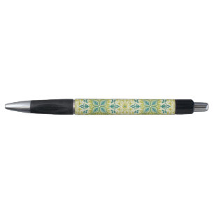 Caneta Morris Amarelo Turquesa Padrão de Videira e Flor