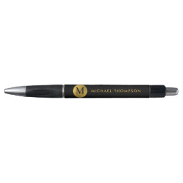 Caneta Na moda Monograma preto elegante moderno Dourado