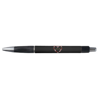 Caneta Noir avec un cœur floral rose et rouge