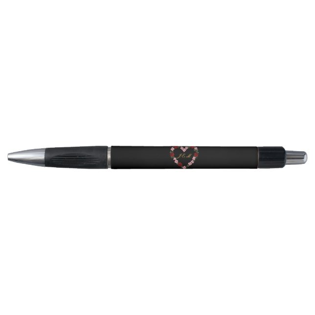 Caneta Noir avec un cœur floral rose et rouge (Frente)