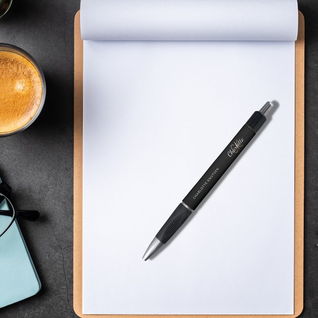 Caneta Nome do monograma personalizado script ouro preto (Criador carregado)