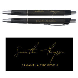 Caneta Nome do Script de Assinatura Preto e Dourado Moder