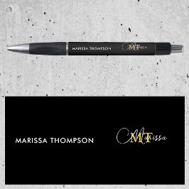 Caneta Nome em Letra Personalizada Preta e Dourada Elegan