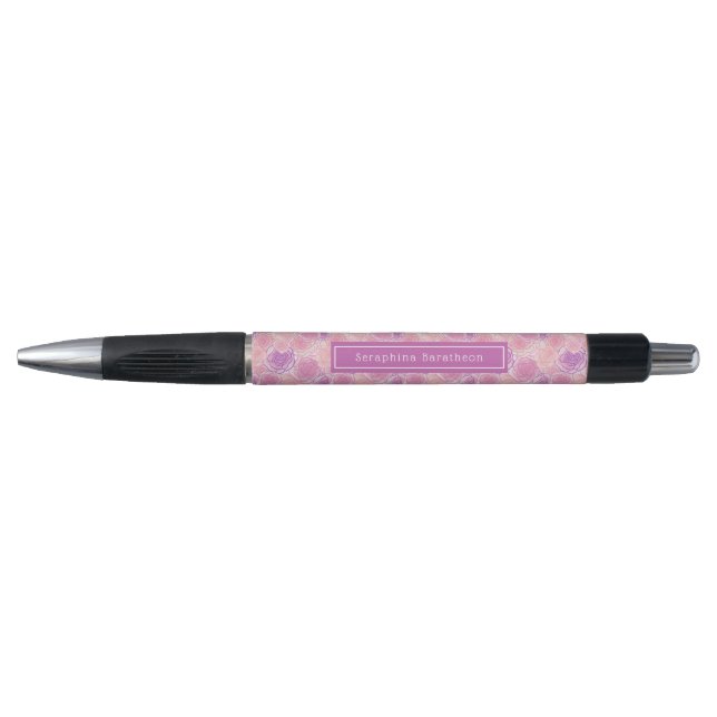 Caneta Nome Personalizado de Rosas Florais Românticas Rox (Frente)