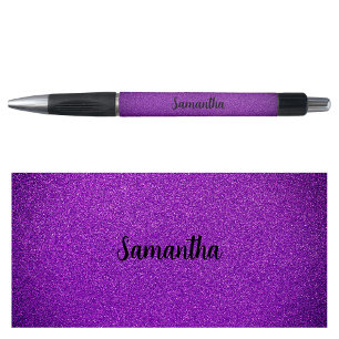 Caneta Nome Personalizado Glitter Roxo
