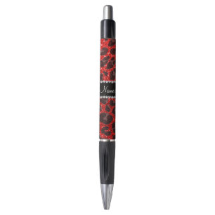 Caneta Nome personalizado impressão leopardo neon vermelh
