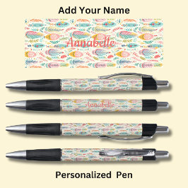 Caneta Nome Personalizado, Penas de Aqua Boho Rosa