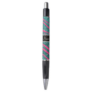 Caneta Nome rosado zebra listras turquoise gliter