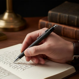 Caneta Obsidiana Preta Antiquária