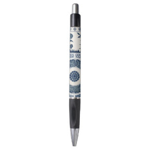 Caneta Padrão Antigo de Porcelana Azul e Branco Chinesa