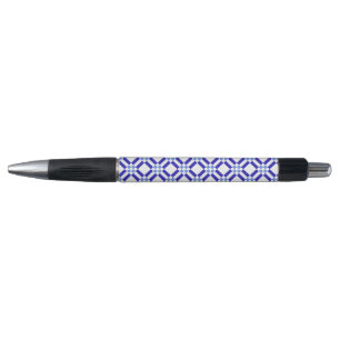 Caneta Padrão Clássico Azul e Branco Quadrado