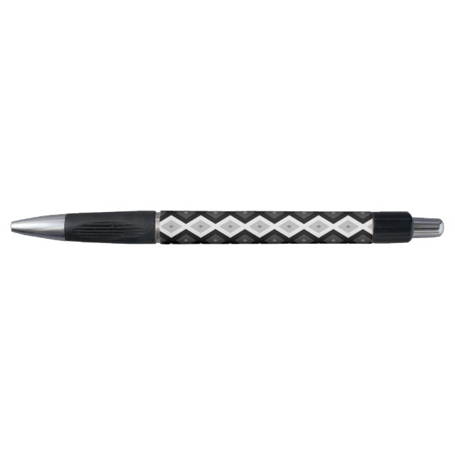 Caneta Padrão de diamante preto, branco e cinza (Frente)