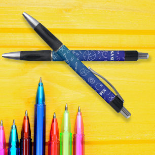 Caneta Padrão de elementos da Escola Azul personalizado