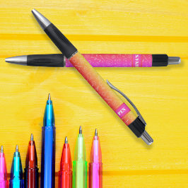 Caneta padrão de elementos da escola rosa arco-íris perso