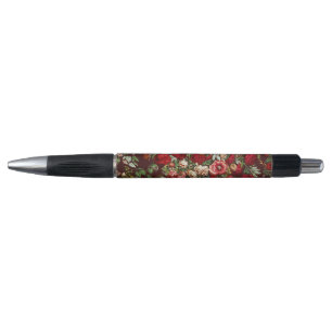 Caneta Padrão de Fita Floral Rosa Vitoriana Borgonha Escu