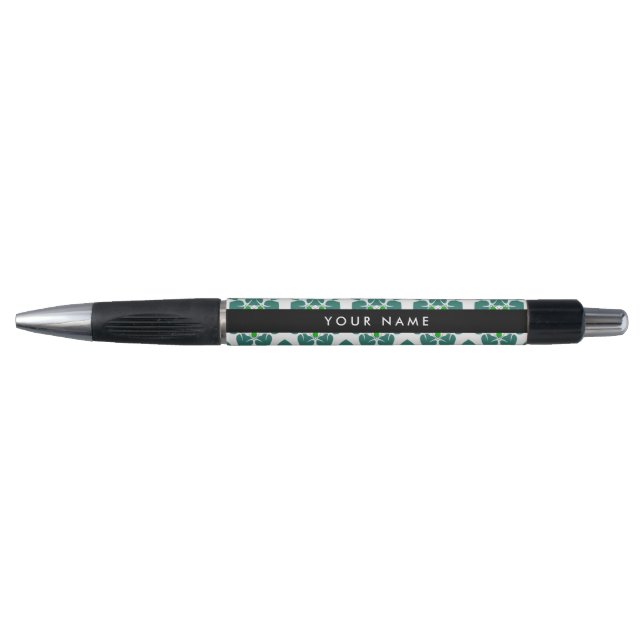 Caneta Padrão de Folhas, Folhas Verdes, Seu Nome (Frente)