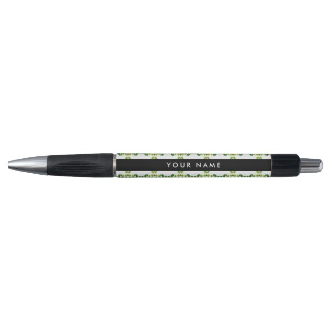 Caneta Padrão de Folhas, Folhas Verdes, Seu Nome (Frente)