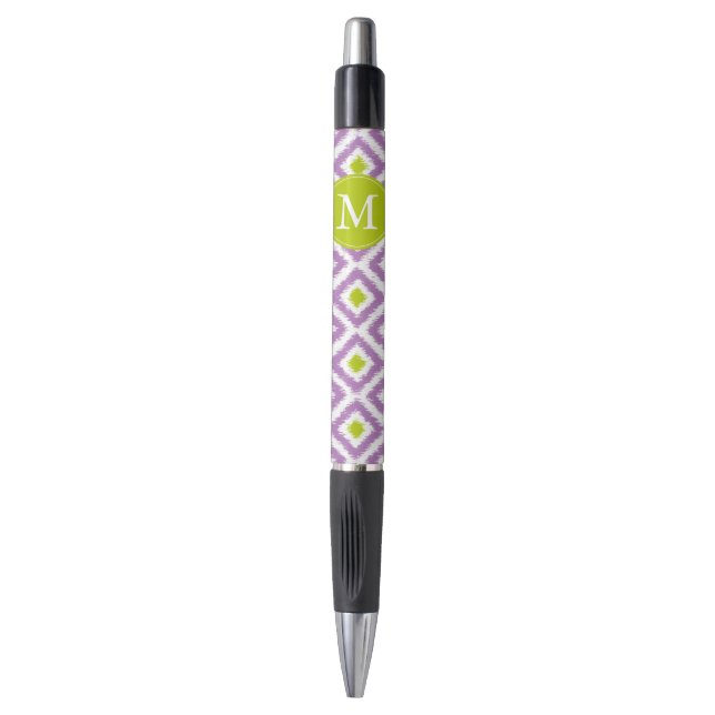 Caneta Padrão de Ikat Roxo e Verde Monograma (Frente Vertical)