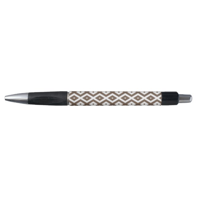 Caneta Padrão de losango branco e castanho de taupe (Frente)